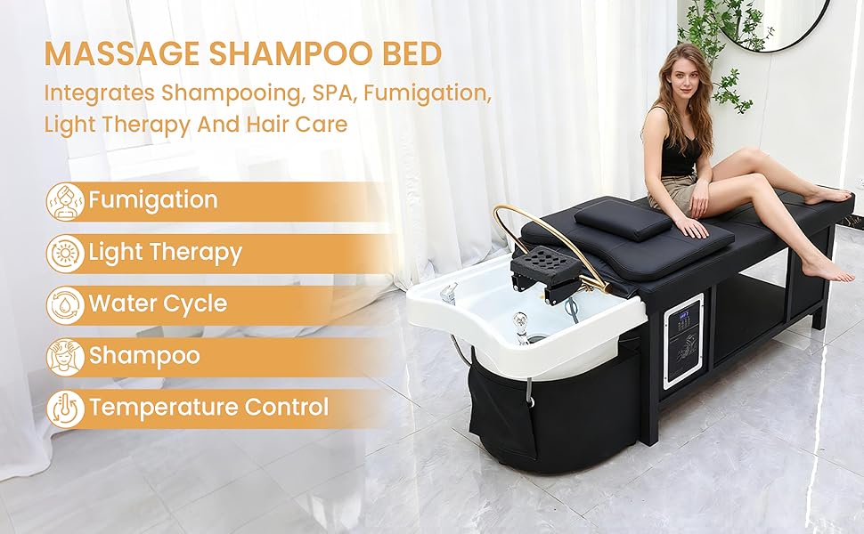 Massage Table with Head Spa Equipment, Massage Bed with Shampoo Bowl, Head Spa Bed with Metal Frame, Headrest, Smart Touch, Steam & Water Circulation for Beauty Salons, Luxury Spas(No Foot Bath)