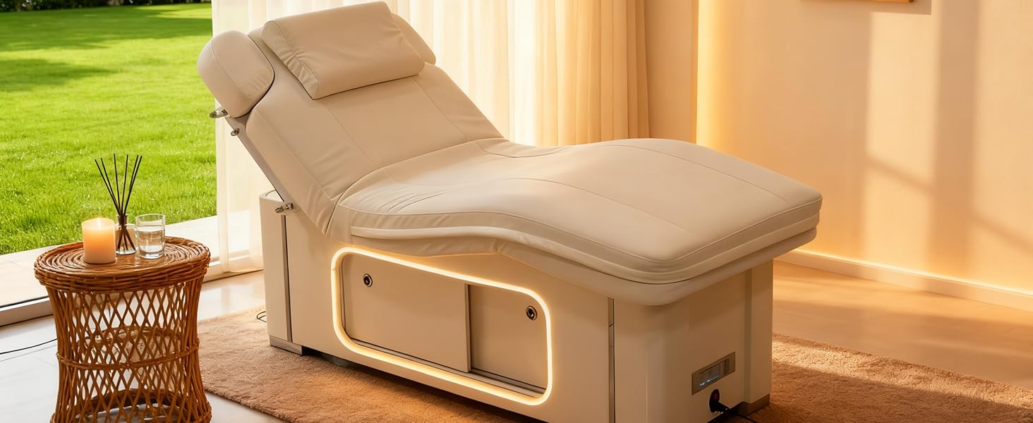 Larnavo Massage Table - Electric Massage Table with White Modern Ambient Light Design, Beauty SPA Bed Includes Multi-Angle Adjustment, Thermostatic Heating