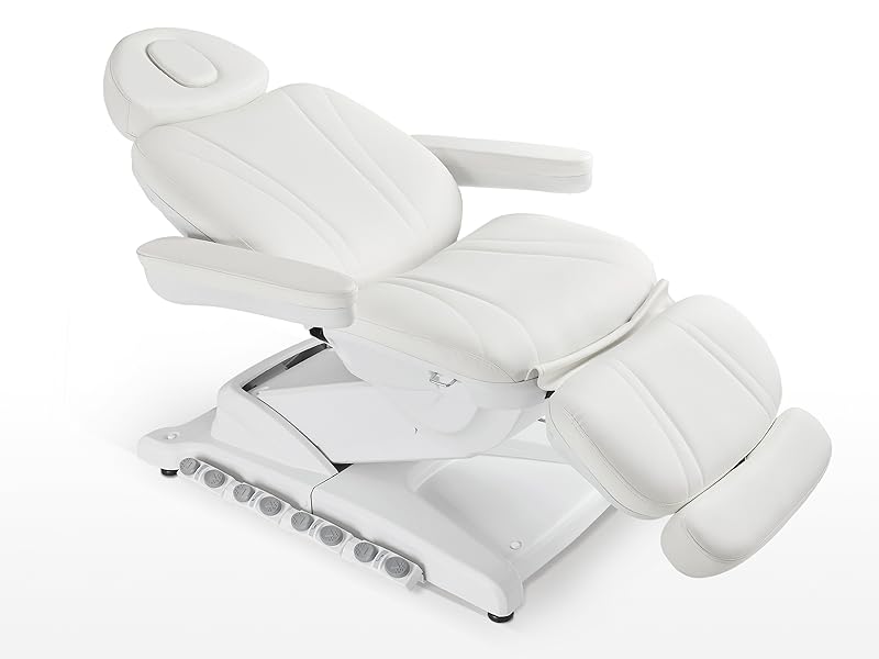 BarberPub Full Electrical 4 Motor Facial Beauty Bed with Hand Foot Control, Leather Massage Bed, Procedure Spa Chair, 400 lbs Capacity, 3 Preset Positions 2119 (White)