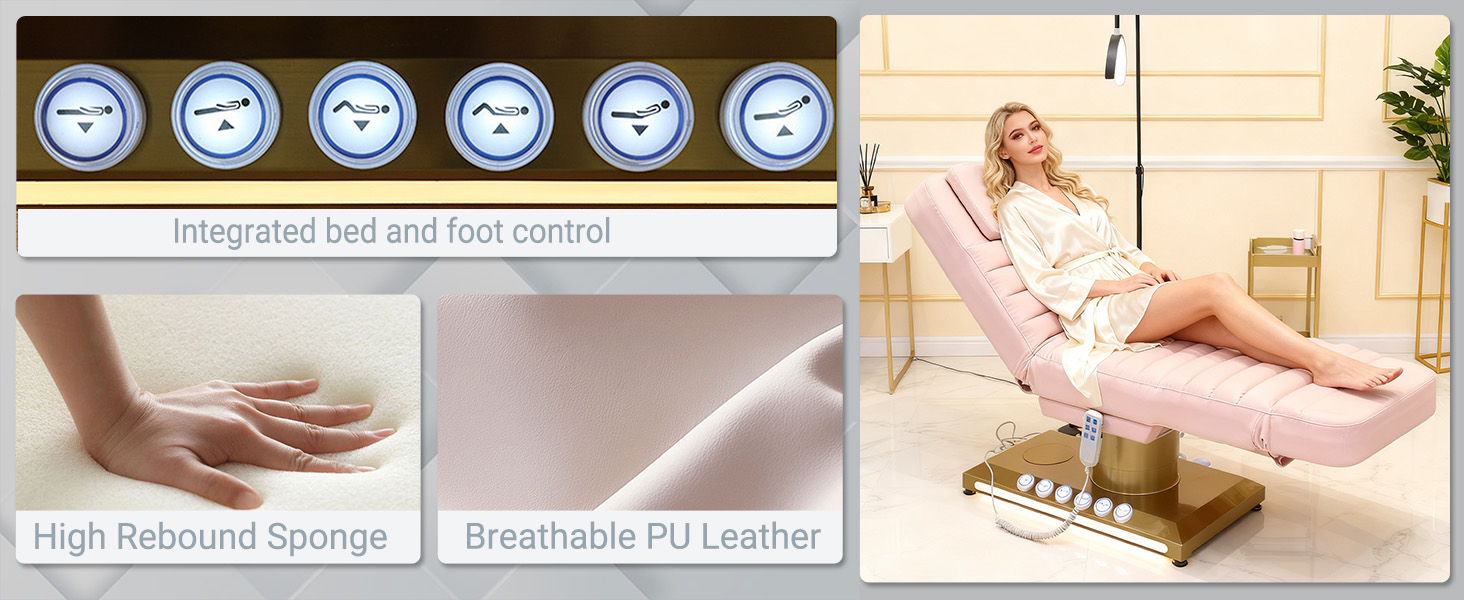 STLWR Electric Massage Table with LED Light, Adjustable Facial Beauty Bed with Foot Control for Spa, Tattoo, Waxing, and Eyelash Extension, Removable Headrest and Armrest, 90° Back & Leg Adjustment
