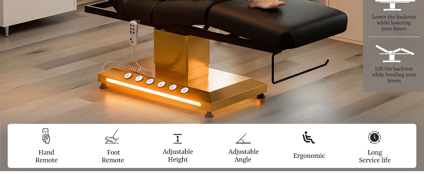 Icoget Professional Full Electric Spa Massage Treatment Table, Medical Bed with Independent Leg Adjustment, Facial Bed with Face Cradle for Beauty, Black