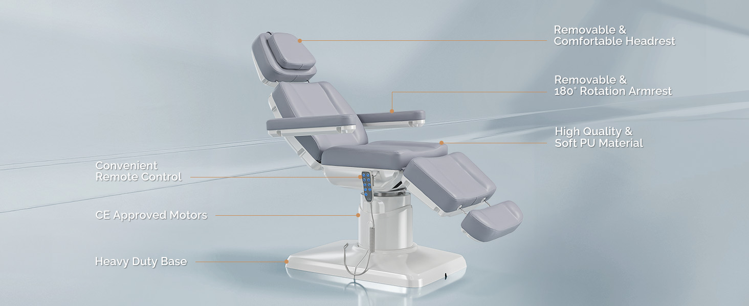 OmySalon Electrical Facial Beauty Spa Medical Treatment Bed, 120° Rotation Massage Tattoo Dental Aesthetic Chair with 3 Motors & Remote Control (Dusty Purple)