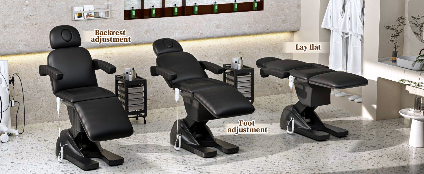 3 Motor Electric Esthetician Bed, Fully Electric Facial Chair with Adjustable Height, Backrest and Footrest, Spa Chair with Armrest & Heavy Duty Base, PU Leather for Spa, Tattoo, Eyelash and So On