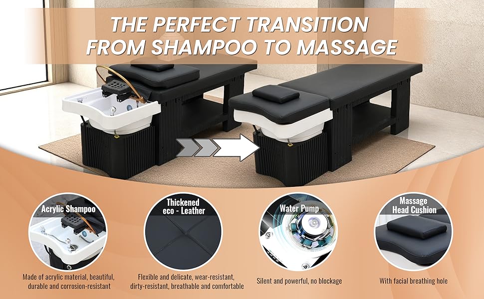 Head Spa Bed, Japanese Head Spa Equipment, Shampoo Bed, with Steamer & Water Circulation System, for Barbershop, Salon Station, Massage Parlor,Plastic Spa Bed
