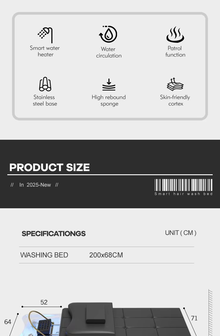 Modern Barbershop Furniture Multifunction Head Therapy Spa Shampoo Chair Luxury Lay Down Thai Washing Bed with Steamer