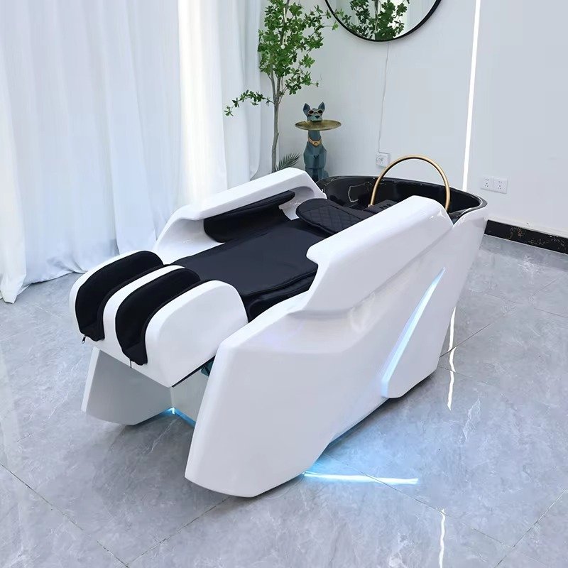 Modern Multifunction Barbershop Electric Massage Shampoo Bed Luxury White Beauty Salon Head Spa Washing Bed with Arm airbag