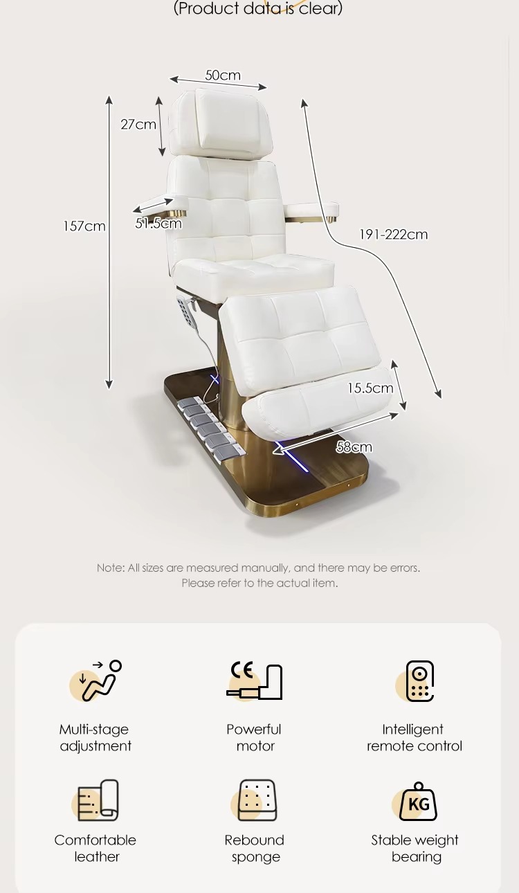 Modern White Gold Beauty Salon Furniture 3 Motors Massage Table and Bed Luxury Electric Extension Facial Spa Chair Bed