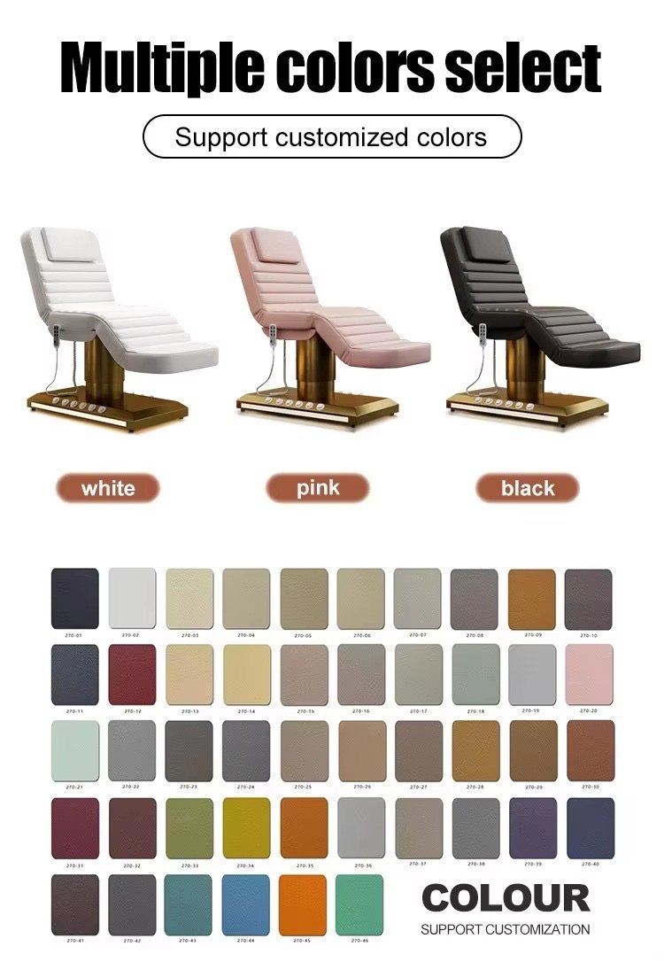 Modern White Gold Esthetician Curve Beauty Salon Bed Luxury Foot Control 3 Motors Electric Facial Spa Massage Table Lash Bed