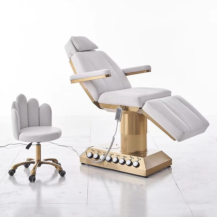 Modern White Leather Salon Furniture Massage Table and Bed Luxury 4 Motors Electric Facial Spa Bed with Foot Control