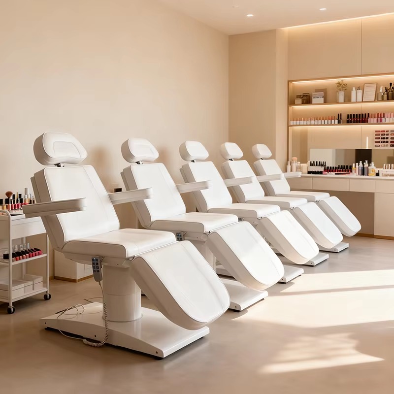 Moderrn Beauty Salon Furniture Full White 4 Motors Electric Facial Spa Massage Table Luxury Adjustable Rotation Cosmetic Bed