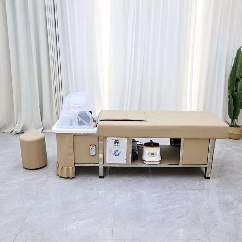 New Design Barber Salon Shop Thai Washing Chair Bed Modern Lay Down Head Spa Electric Massage Shampoo Bed with Steamer