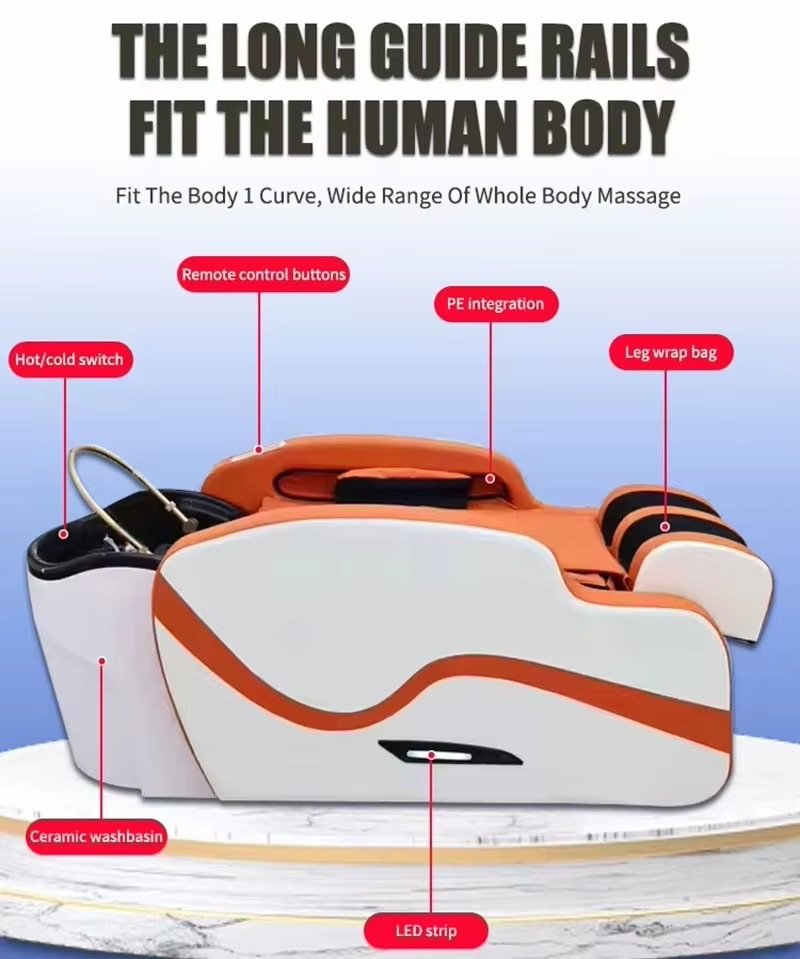 Wholesale Factory Price Barbershop Furniture Full Auto Massage Shampoo Chair Bed Luxury Airbag Hair Washing Bed with Steamer