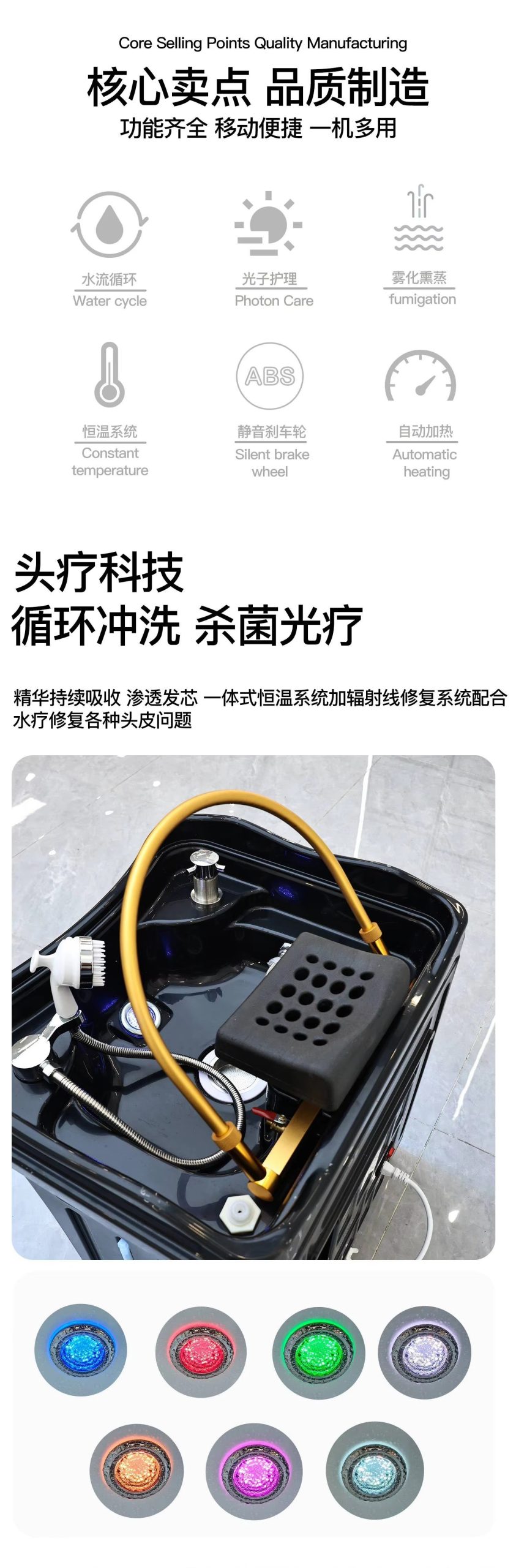 Portable Mobile 60L Sink Massage Shampoo Basin Modern Design for Headspa