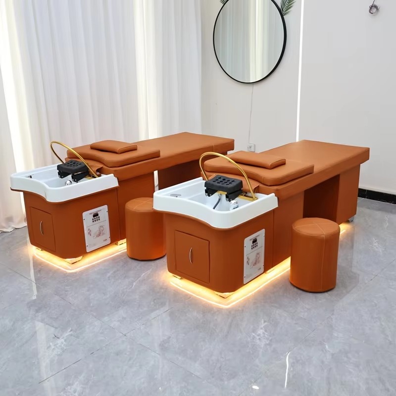 Luxury Modern Beauty Salon Spa Electric Water Circulation Hair Washing Therapy Thai Massage Laydown Shampoo Basin Bed Light