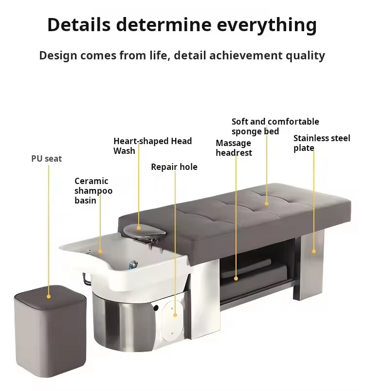 Salon Furniture Professional Head Spa Salon Station With Head Spa Equipment Massage Table Ceramic Shampoo Basin Hair Wash Bed