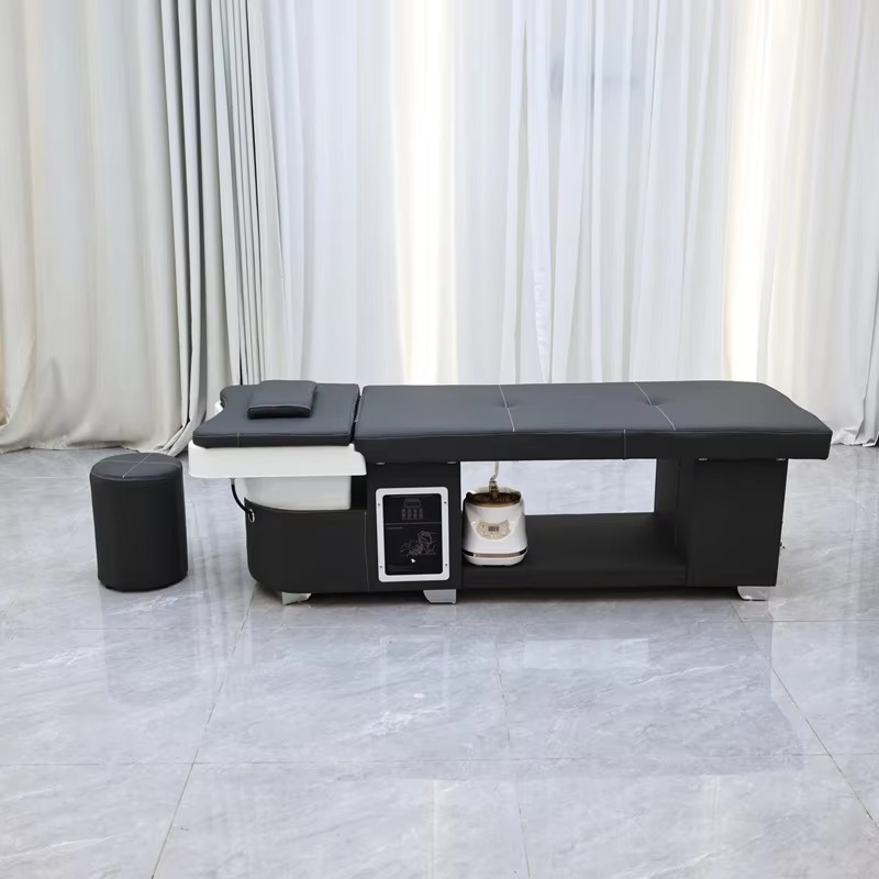 Beauty Salon Luxury Head Spa Equipment Black Shampoo Bed Water Therapy Hair Washing Basin Bed With Water Circulate