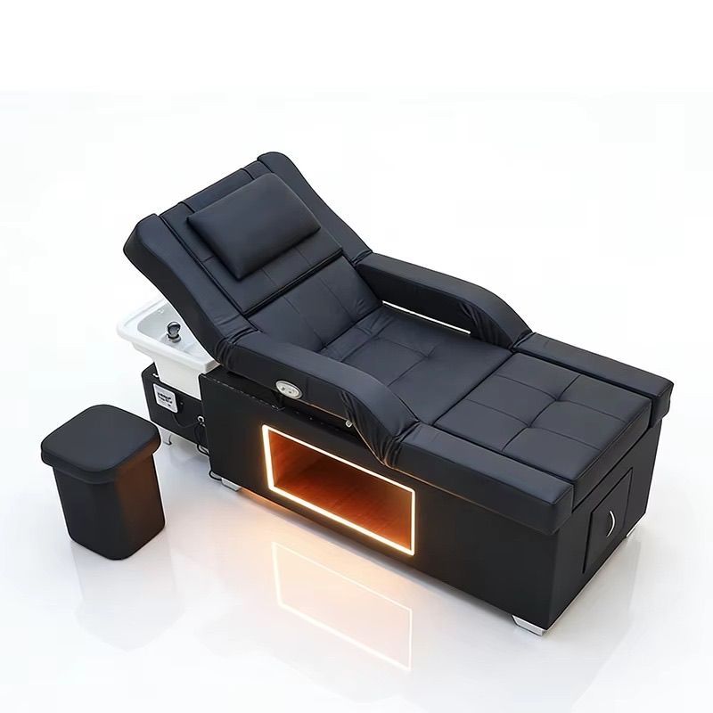 Modern Thai Barbershop Furniture Head Adjustable Washing Bed Luxury Lay Down Head Spa Shampoo Bed with Foot Bath Basin