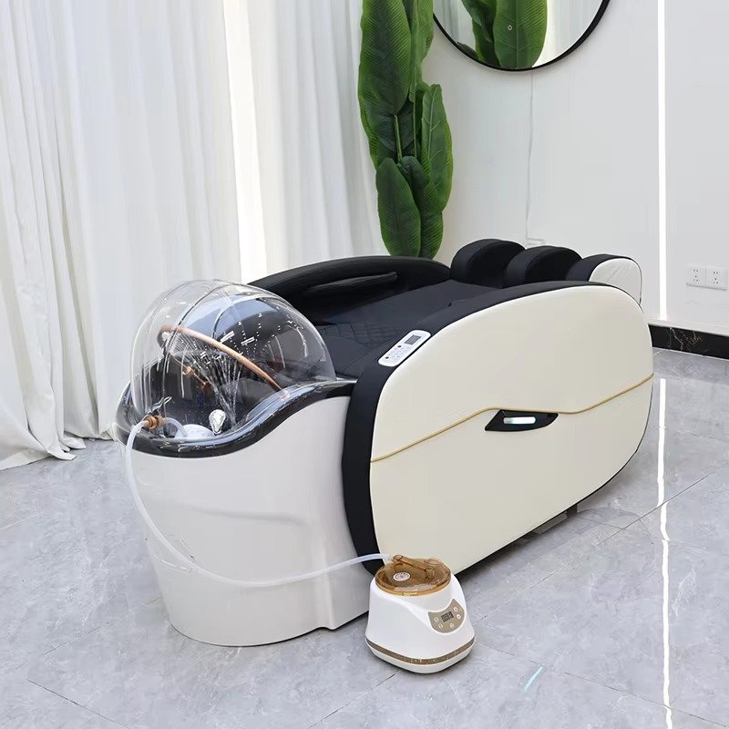 Luxurious Barbershop Furniture Human Touch Massage Head Spa Washing Chair Bed Modern Multifunction Airbag Hair Shampoo Bed