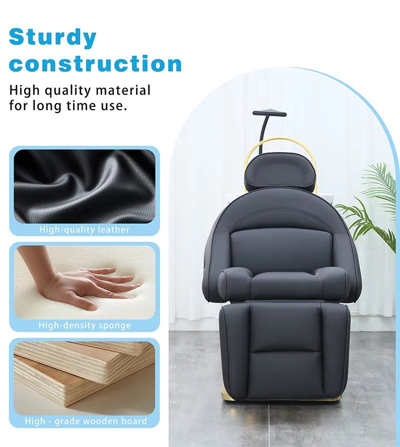 Luxury Gold Stainless Steel Base Electric Reclining Washing Chair Bed Modern Rotation Barbershop Furniture Shampoo Chair