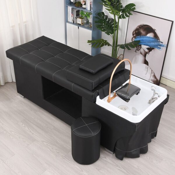 Head spa hair salon station with head spa equipment and shampoo unit