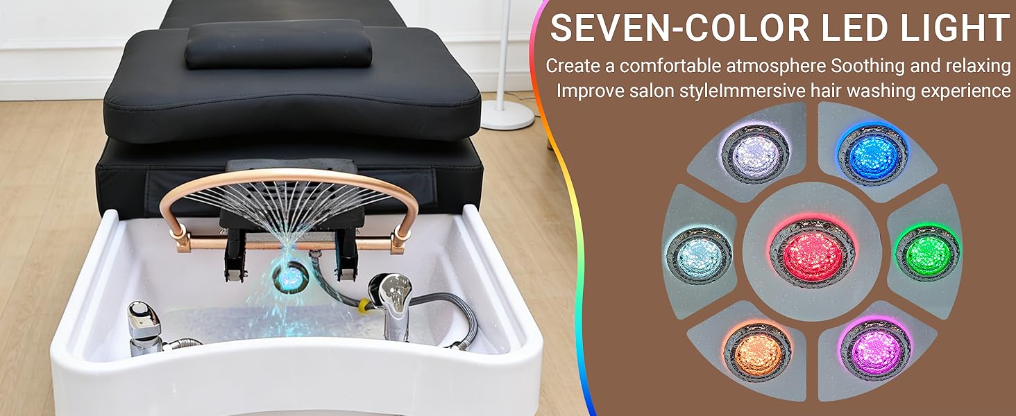 STLWR Massage Table with Shampoo Bowl Massage Bed, with U-Shape Water Massage Shampoo Backwash Unit & Cover Pillow Fumigation LED Scalp Care Light System, Head Spa Massage Bed for Barber Shop