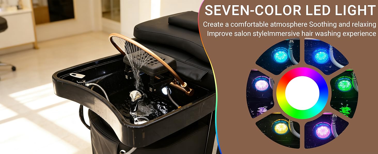 Professional Grade Luxury Head Spa Bed - All-in-One Shampoo Bowl Unit with Water Circulation, Steam Fumigation & Light Therapy - Multi-Functional Massage Table for Home Spa & Salon Use (D)