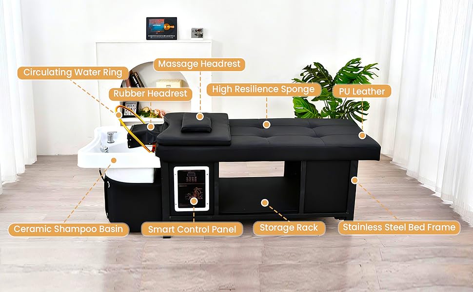 Massage Table with Head Spa Equipment, Massage Bed with Shampoo Bowl, Head Spa Bed with Metal Frame, Headrest, Smart Touch, Steam & Water Circulation for Beauty Salons, Luxury Spas(No Foot Bath)