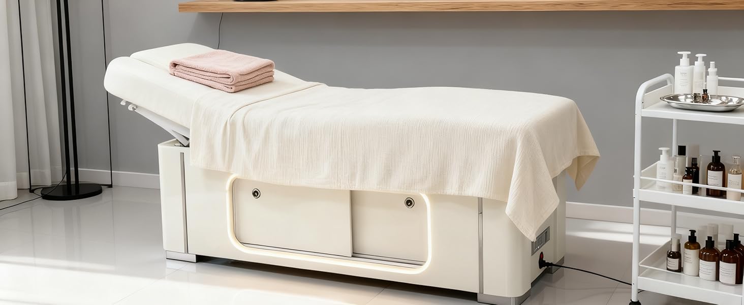 Larnavo Massage Table - Electric Massage Table with White Modern Ambient Light Design, Beauty SPA Bed Includes Multi-Angle Adjustment, Thermostatic Heating