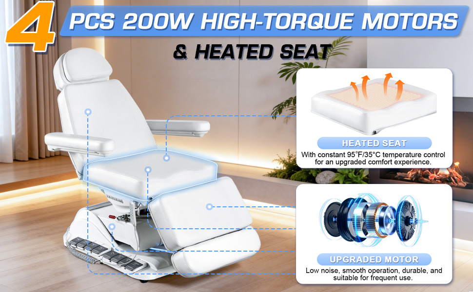 4-Motor Electric Massage Bed, Massage Bed with Height Adjustable & Adjustable & Rotatable Function, Stain PU Leather, 200KG Capacity Spa Chair for Beauty Salons, Spas, Medical Aesthetic Clinics