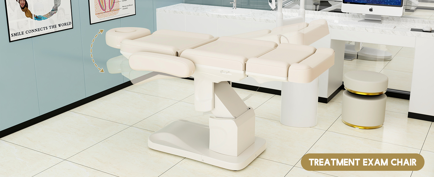 Beige Gray 4 Motor Electric Medical Treatment Exam Chair, Aluminum Hydraulic System for Facial, Spa, Eyelash, Tattoo, Podiatry Treatment Beauty Massage, Hand Remote Controlled Adjustable Chair Bed