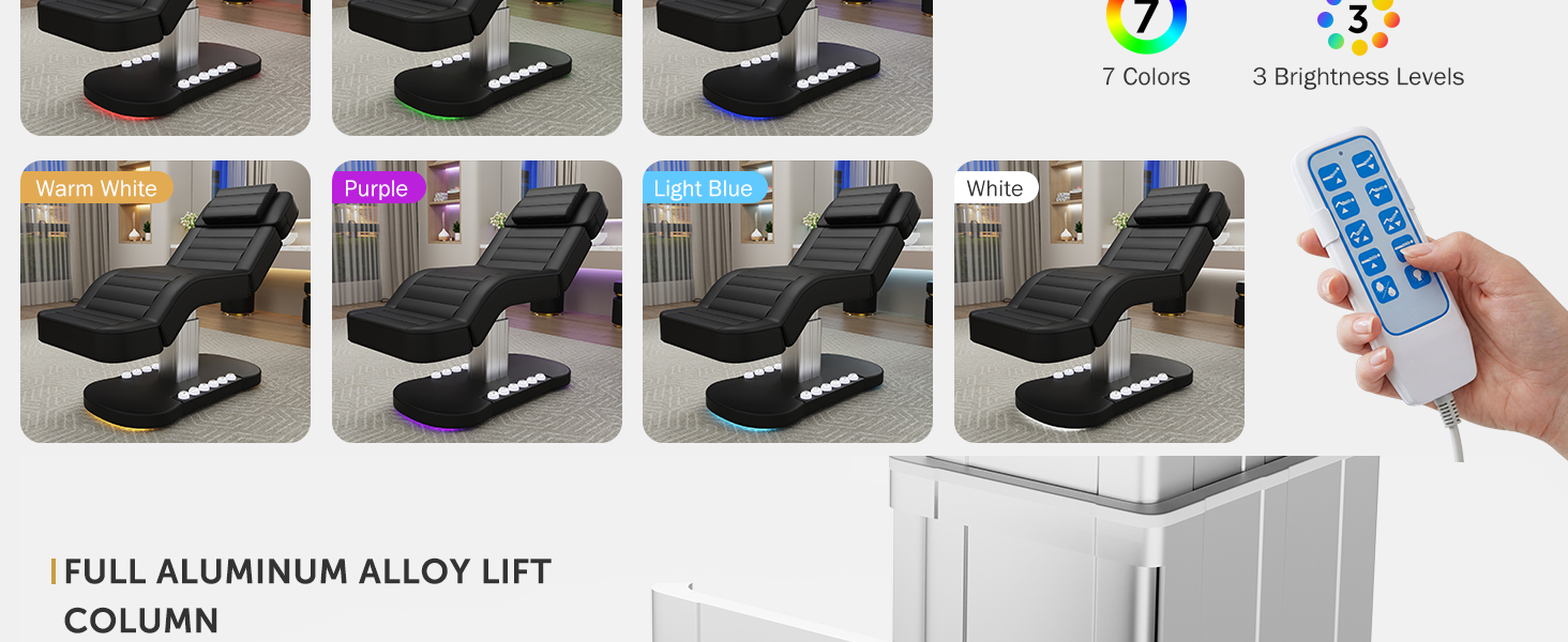 Fully Electric Spa Table Chair with LED Light, 3 Motor Height, Backrest, Leg Support Adjustable for Massage, Facial, Medical, Tattoo, Waxing, Eyelash Extension, Beauty Salon and More - Black