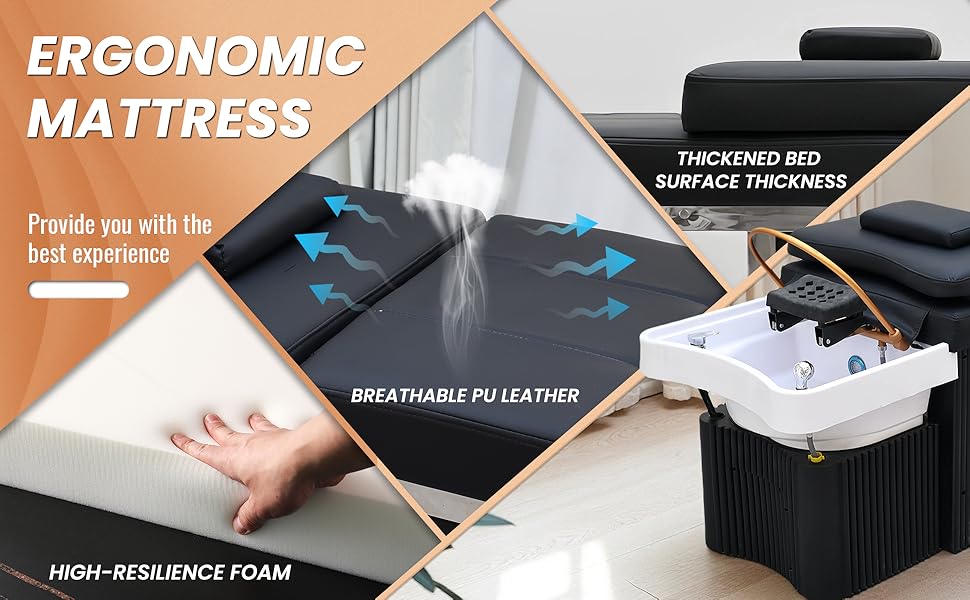 Head Spa Bed, Japanese Head Spa Equipment, Shampoo Bed, with Steamer & Water Circulation System, for Barbershop, Salon Station, Massage Parlor,Plastic Spa Bed