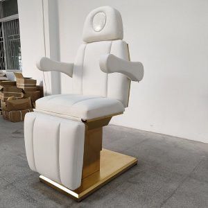 White Gold Stainless Steel Base Leather Facial Spa Massage Table 3 Mot... - Massage Bed | Nova Spa Equipment
