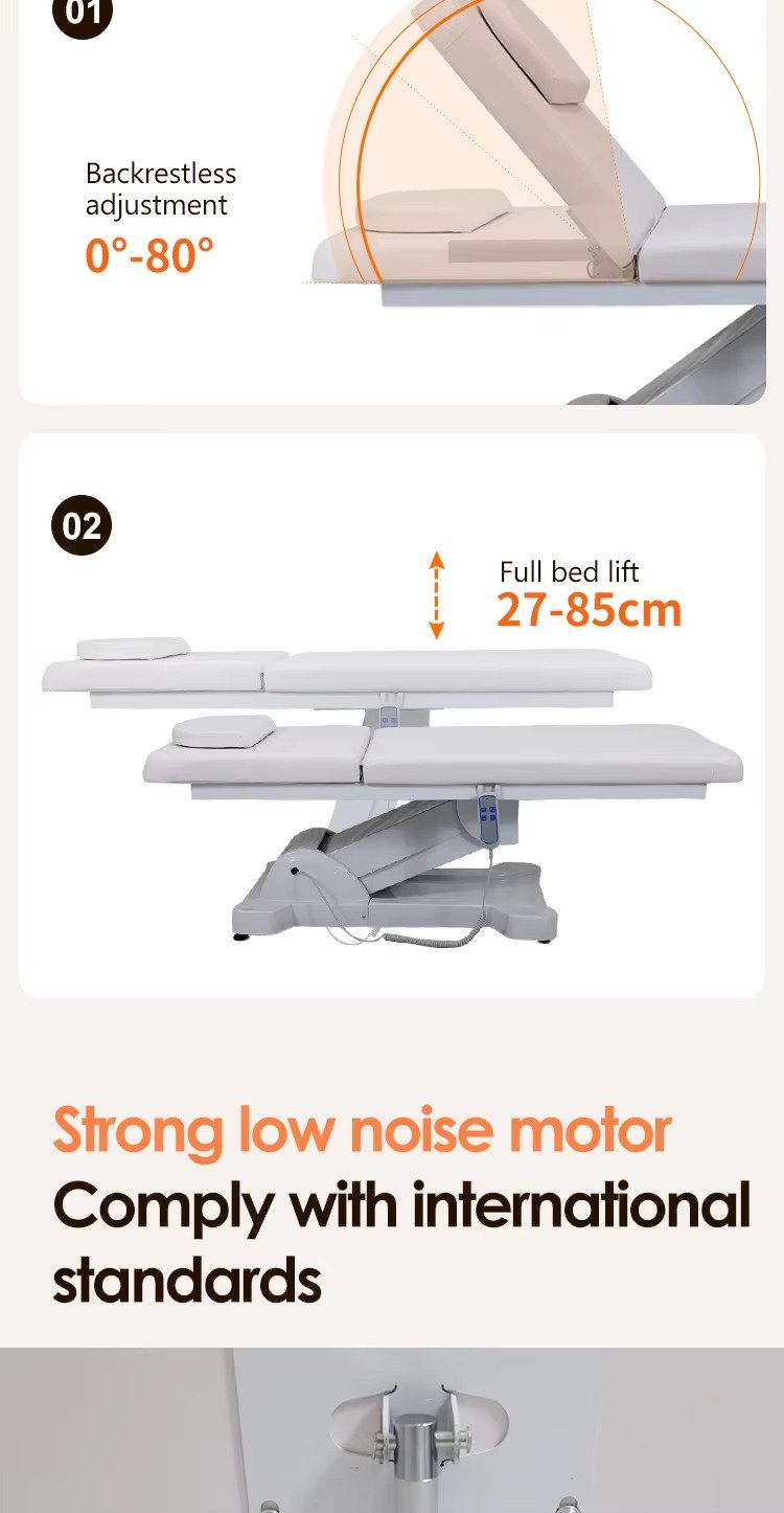 Massage Table Modern 2 Motors White Leather Salon Facial Spa Bed Luxury Electric Control Cosmetic Eye Lash Bed for Sale