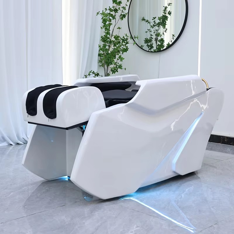 Modern Multifunction Barbershop Electric Massage Shampoo Bed Luxury White Beauty Salon Head Spa Washing Bed with Arm airbag