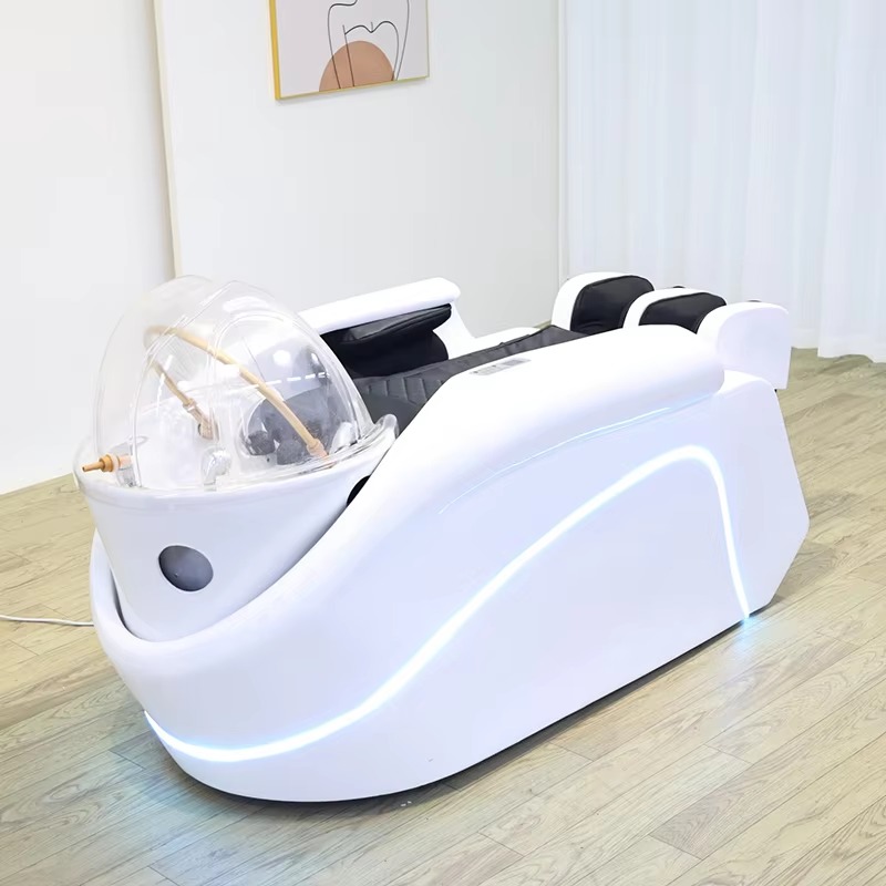Modern Salon Electric Head Spa Hair Washing Chair Luxury 4D Full Body Massage Electric Shampoo Bed with Light and Steamer
