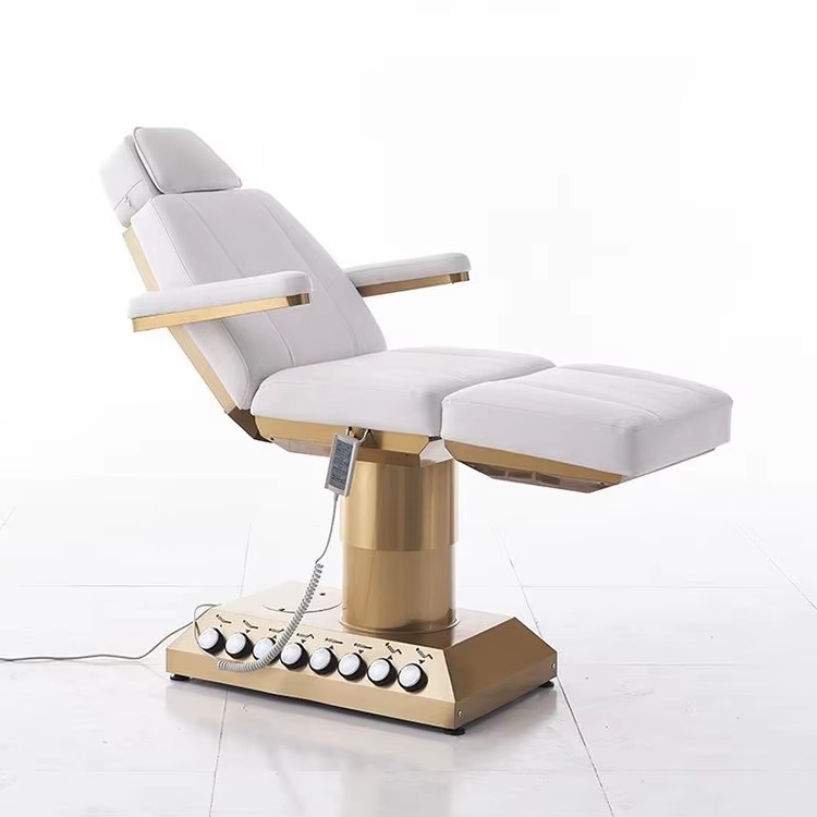 Modern White Leather Salon Furniture Massage Table and Bed Luxury 4 Motors Electric Facial Spa Bed with Foot Control