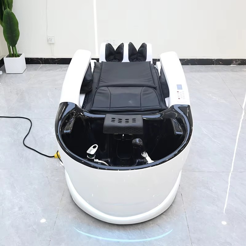 Multifunction Barbershop Equipment Head Therapy Washing Bed Modern Luxury Beauty Salon Electric Massage Shampoo Bed with Lights