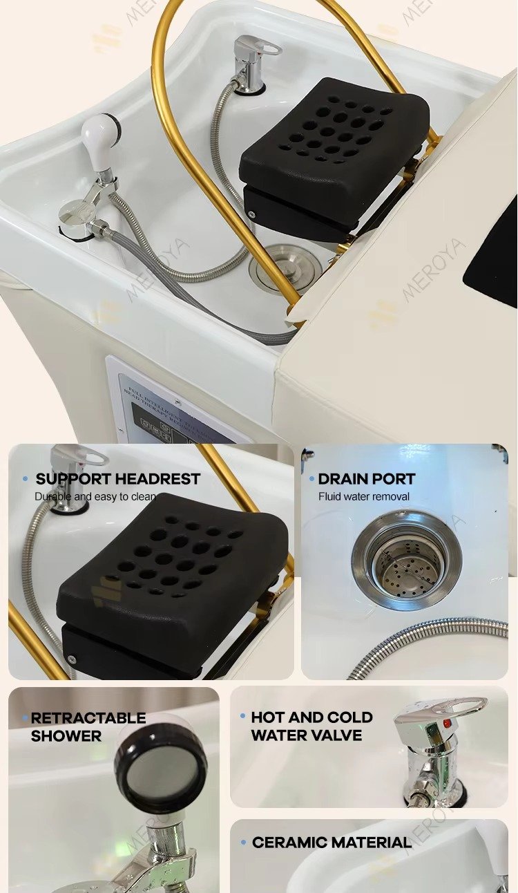 Multifunctional Barbershop Furniture Lay Down Washing Chair Bed Modern Thai Electric Massage Head Spa Shampoo Bed with Foot Bath
