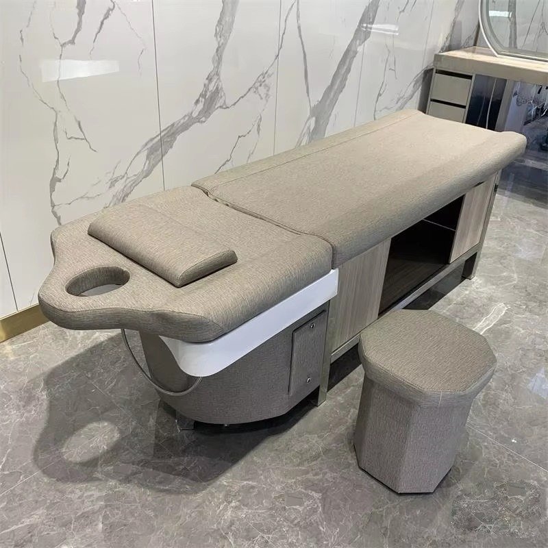 New Design Beauty Hair Salon Equipment Grey Leather Lay Down Washing Salon Shampoo Bed for Sale