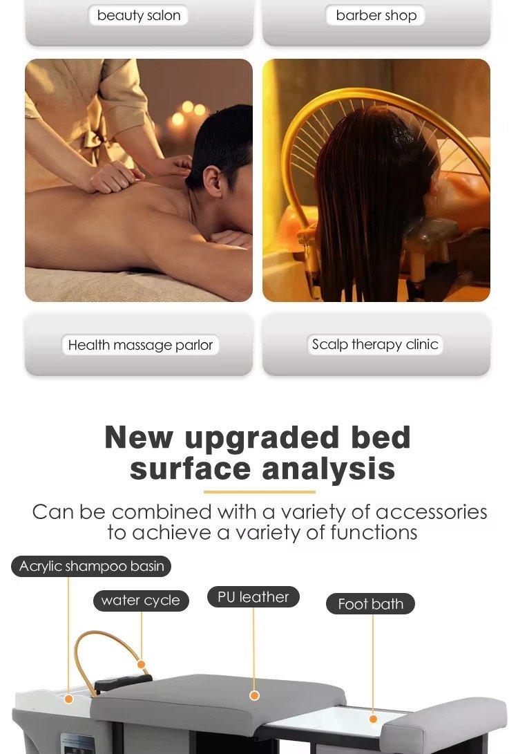Wholesale Barber Shop Furniture Lay Down Head Spa Therapy Washing Bed Modern Thai Style Massage Shampoo Chair With Foot Bath