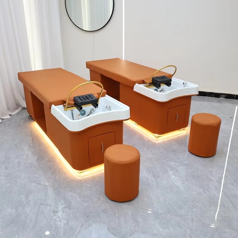 Luxury Modern Beauty Salon Spa Electric Water Circulation Hair Washing Therapy Thai Massage Laydown Shampoo Basin Bed Light