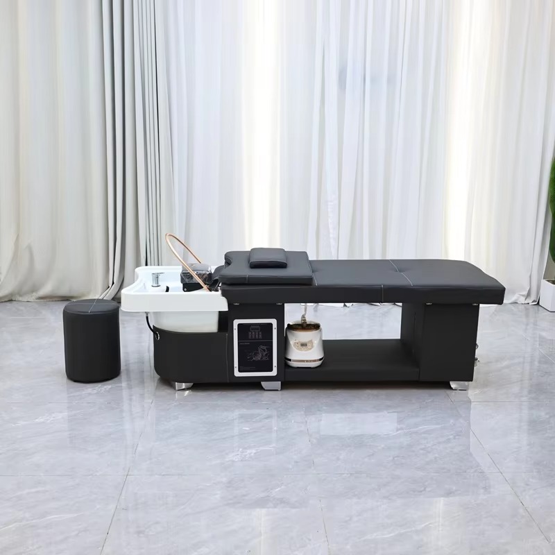 Beauty Salon Luxury Head Spa Equipment Black Shampoo Bed Water Therapy Hair Washing Basin Bed With Water Circulate