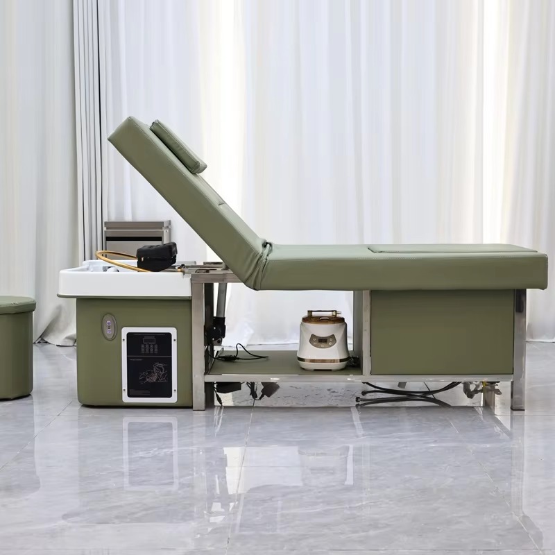 Luxury  Multifunction Electric Massage Shampoo Bed with Backrest Lift and Spa Pedicure Basin Automatic Head Spa Shampoo Bed