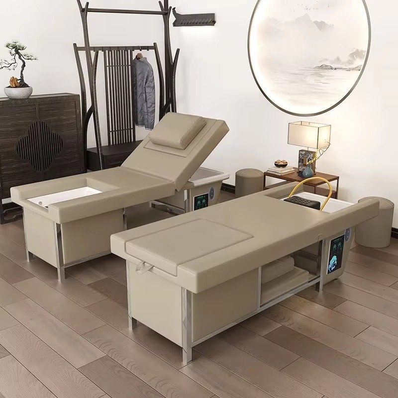 Hot Sale Salon Furniture Lay Down Electric Washing Chair Hairdressing Shampoo Head Spa Chair with Steamer