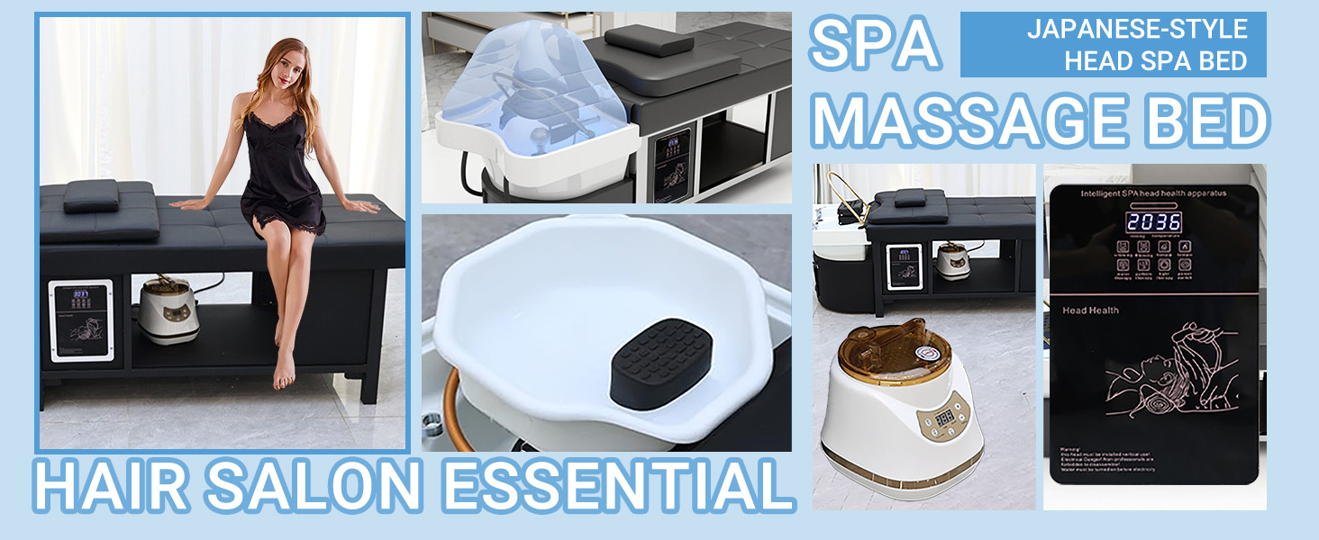 Head Spa Bed Head Spa Equipment with Steamer & Water Circulation System, Shampoo Bed Scalp Care Massage Table for Barbershop, Salon Station, Massage Parlor