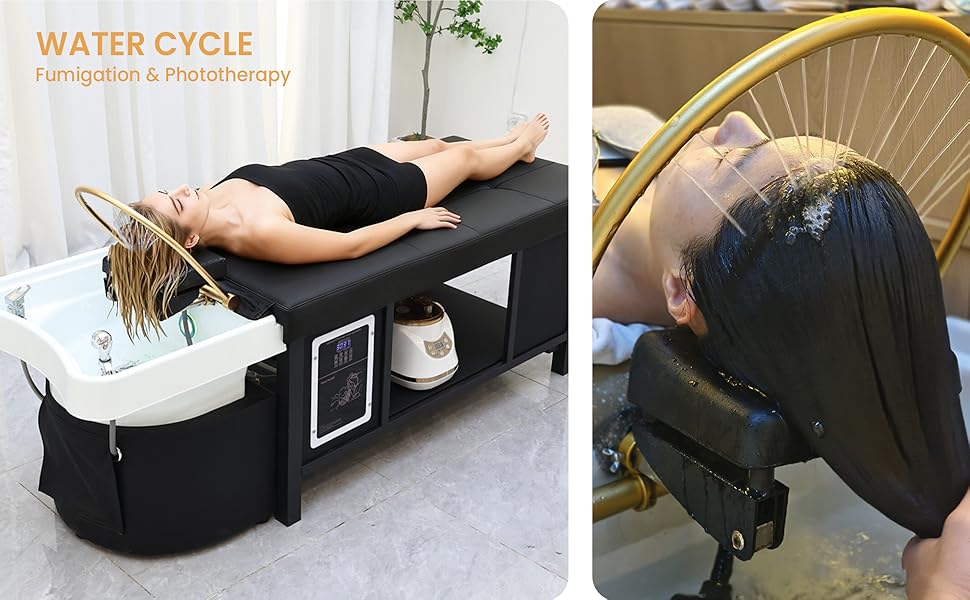 Massage Table with Head Spa Equipment, Massage Bed with Shampoo Bowl, Head Spa Bed with Metal Frame, Headrest, Smart Touch, Steam & Water Circulation for Beauty Salons, Luxury Spas(No Foot Bath)
