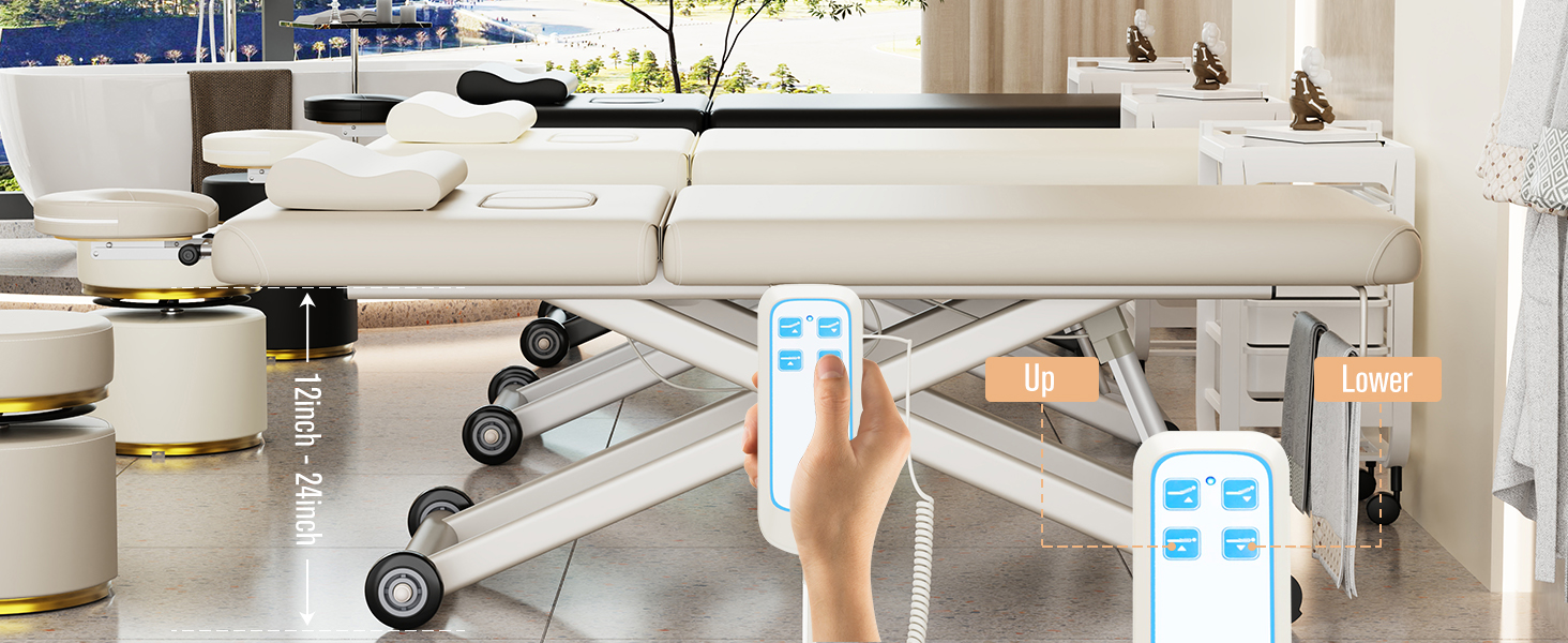 Dolonm Electric Massage Table, Heavy Duty Electric Lift and Backrest 2 Motor Adjustable for Treatment Medical Spa Facial Bed Beauty Bed Massage and More - 31.2 Wide x 75 Long, Beige Gray