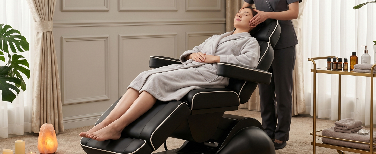 Qnoxlim Full Electric Massage Table with Lift,Whole Piece 3 Motor Professional Facial Bed for Estheticians, Spa & Waxing, Heavy-Duty Adjustable Massage Bed for Physical Therapy (Black)