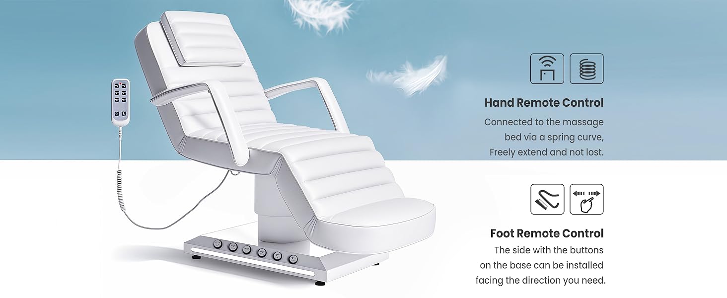 Electric Massage Table with LED Light, Adjustable Facial Bed with Foot Control for Spa, Tattoo, Waxing, and Eyelash Extension, Removable Headrest and Armrest, 90° Back & Leg Adjustment (White)
